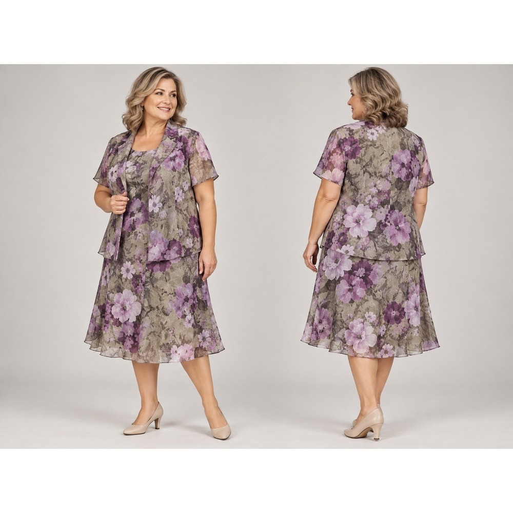 Jessica Howard Womens Petite 18 2 Piece Floral Dress Jacket Purple Made USA